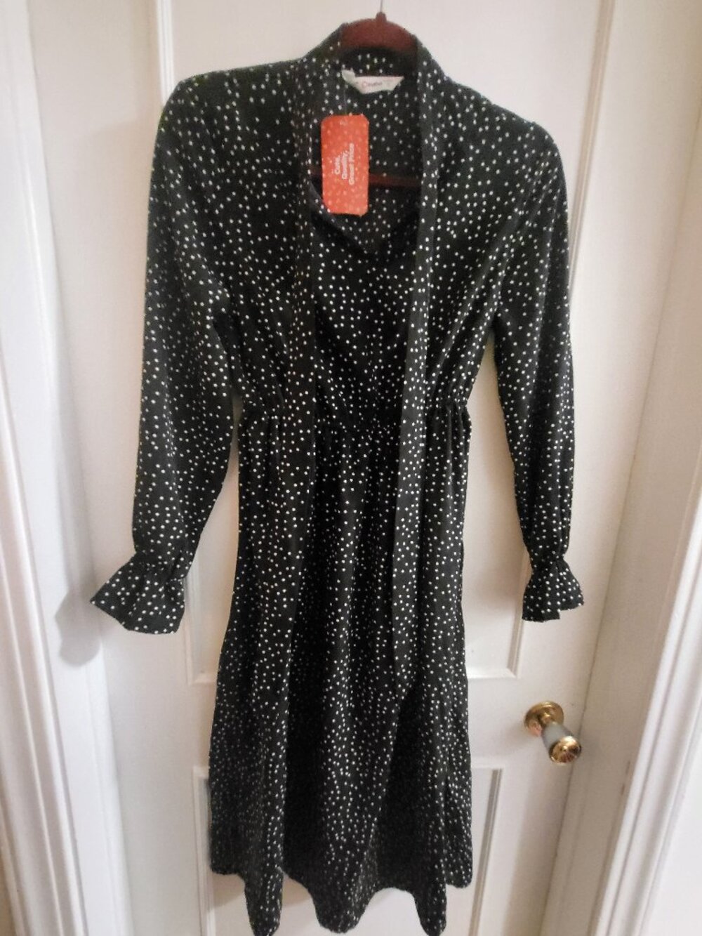 PatPat Black & White Polka Dot Midi Dress - Shirred Waist - Small